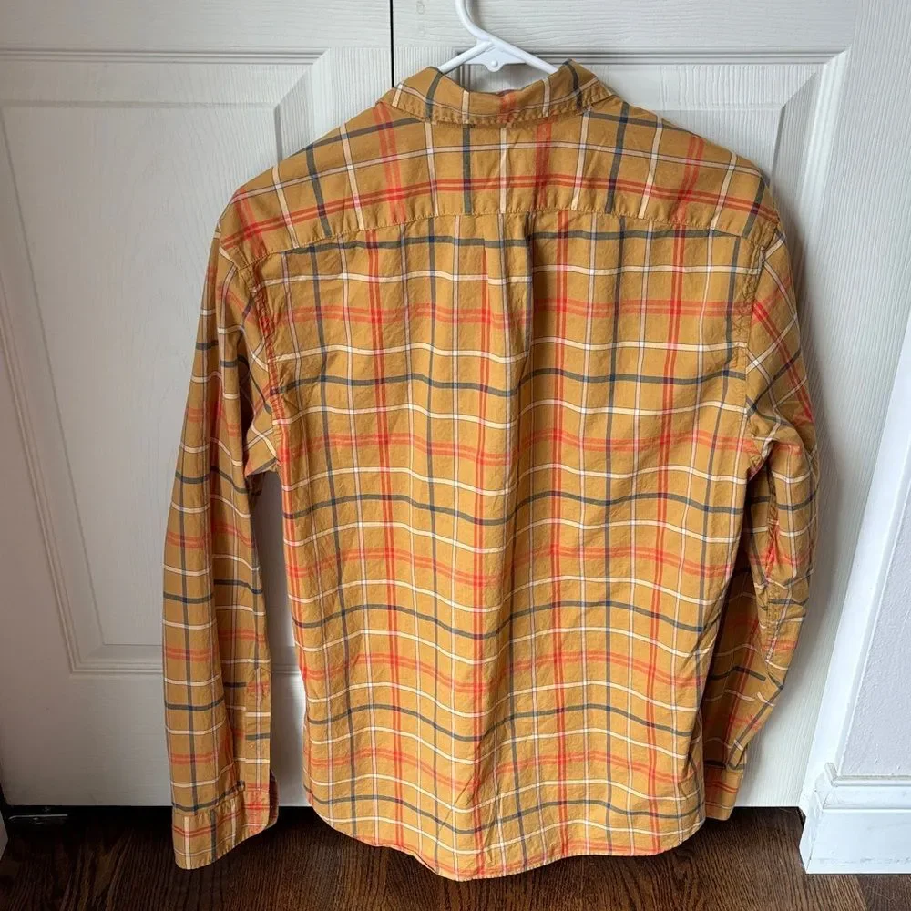 J. Crew pair of Red Yellow Plaid Men casual cotton button down Shirts M slim EUC